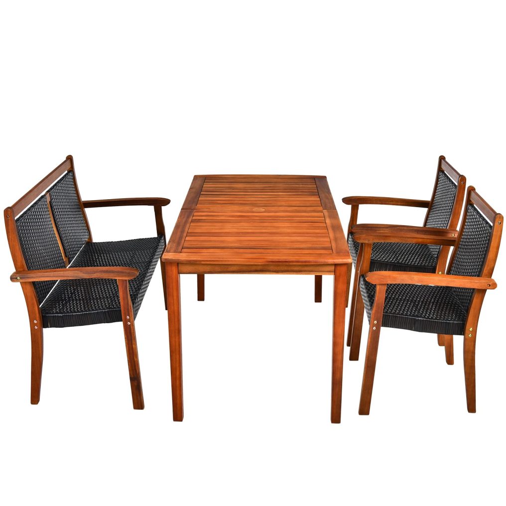 4 Piece Patio Rattan Dining Furniture Set for Garden Backyard Lawn
