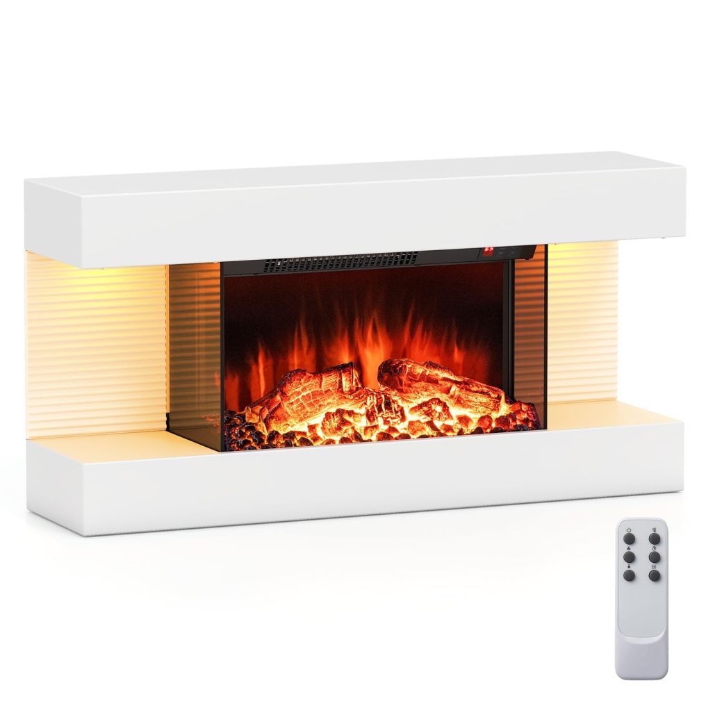 32 inch 3 Sided Glass Electric Fireplace with Floating Mantel