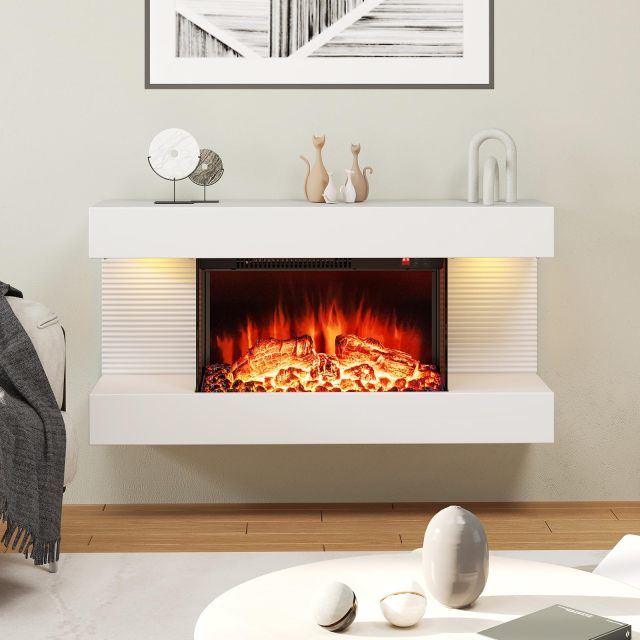 32 inch 3 Sided Glass Electric Fireplace with Floating Mantel
