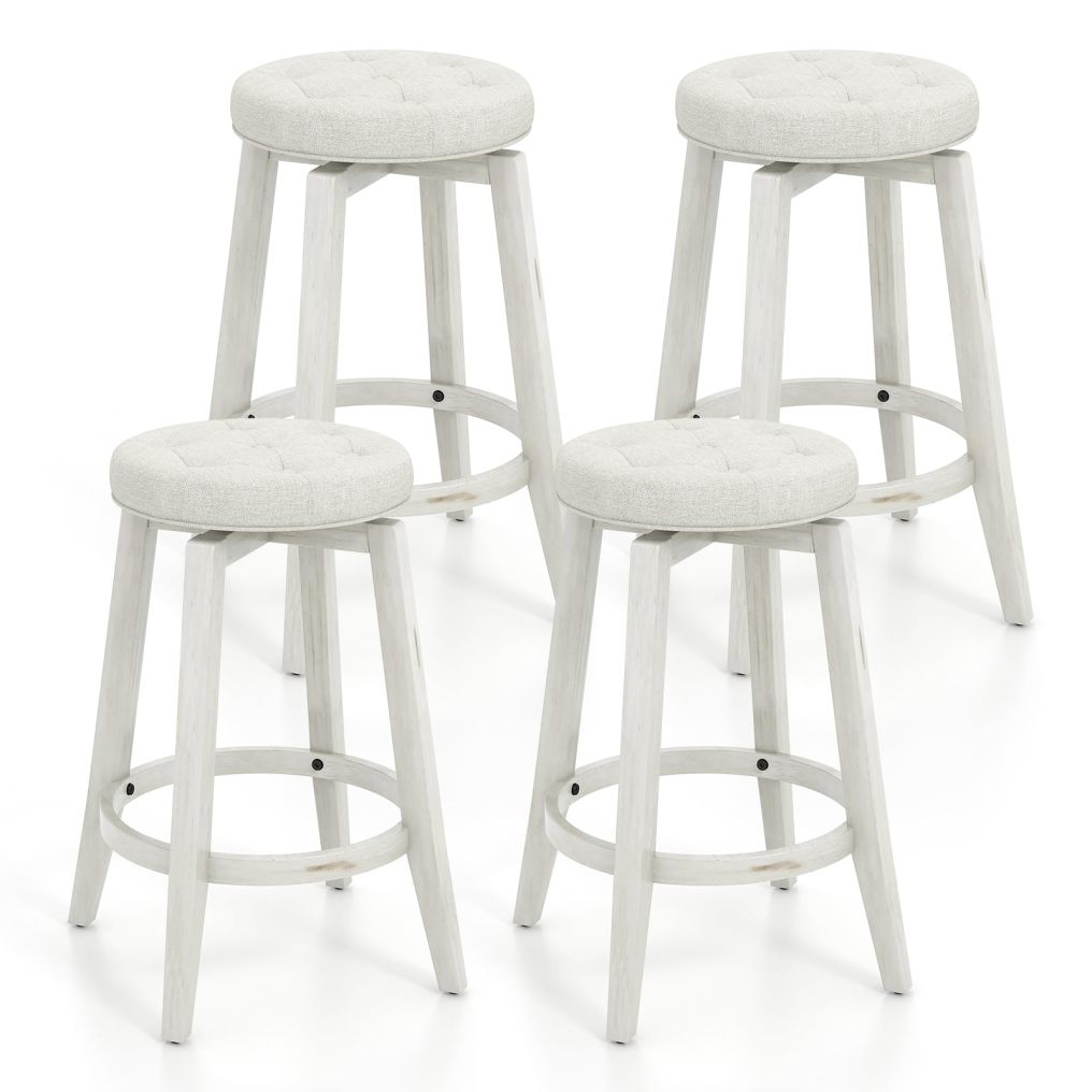 360° Swivel Bar Stools Set of 2/4 26-inch Rubberwood Backless Bar Chairs