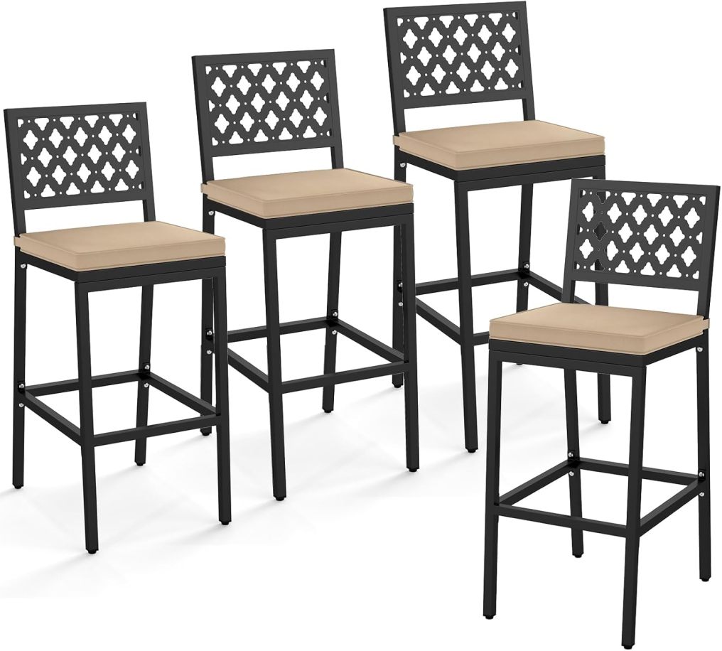 27'' Outdoor Bar Stools Set of 2/4 Counter Height Metal Chairs with Back