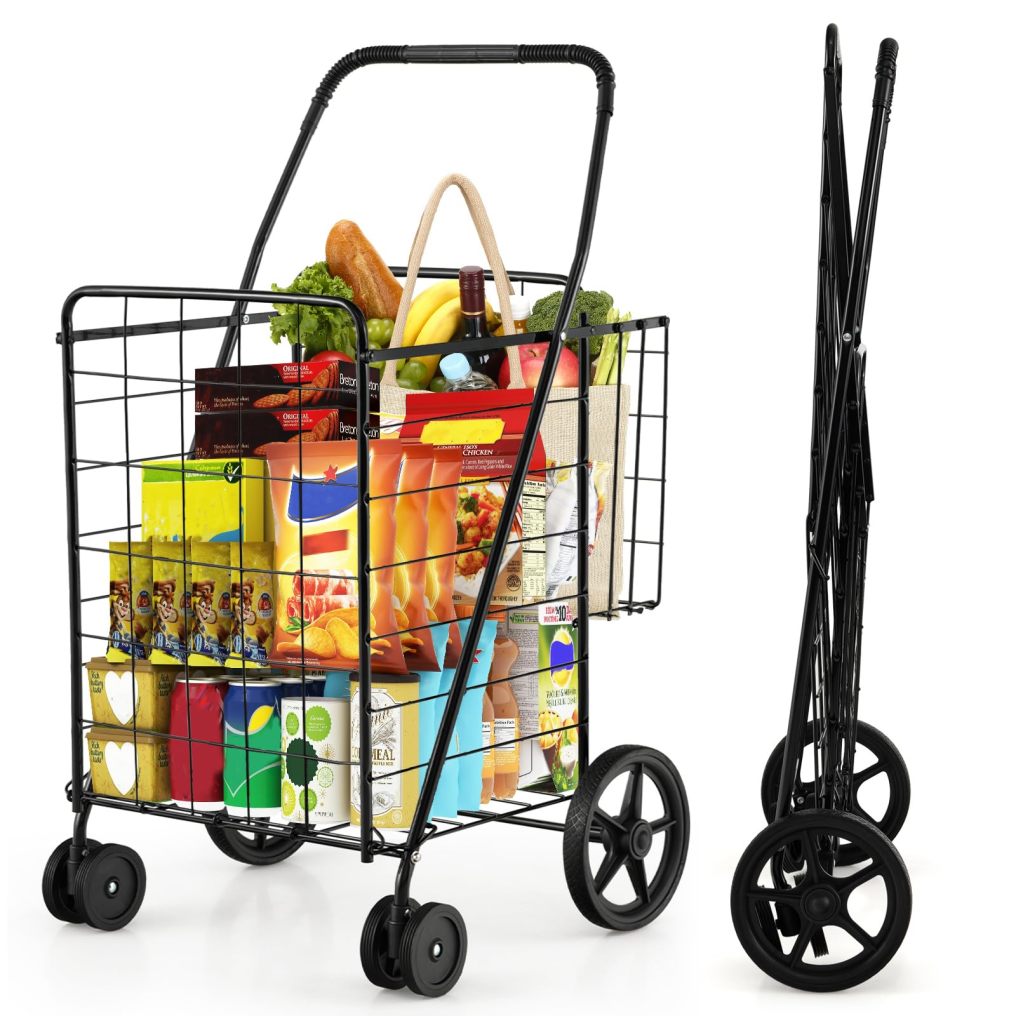 360° Swiveling Front Wheels Folding Shopping Cart Light Weight Utility Cart