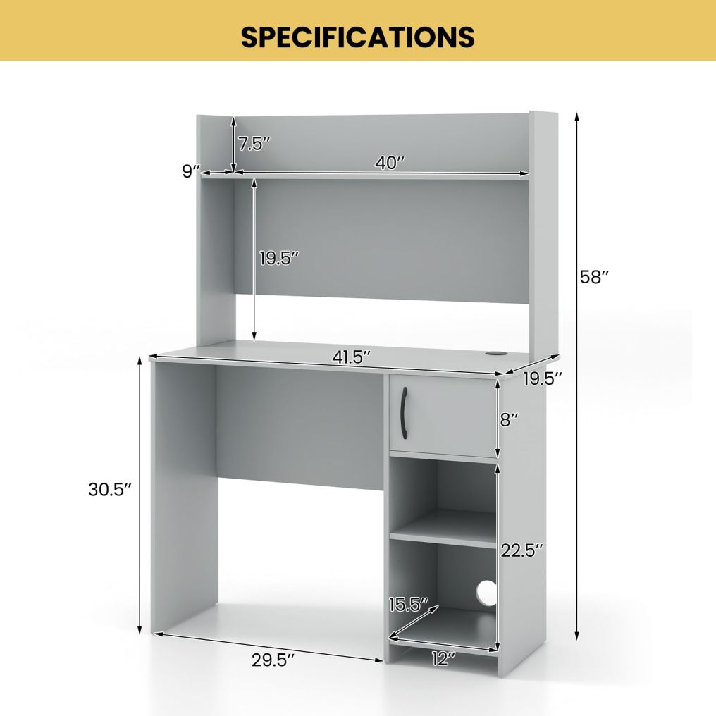 Computer Desk with Hutch Home Office Desk with Adjustable Shelf