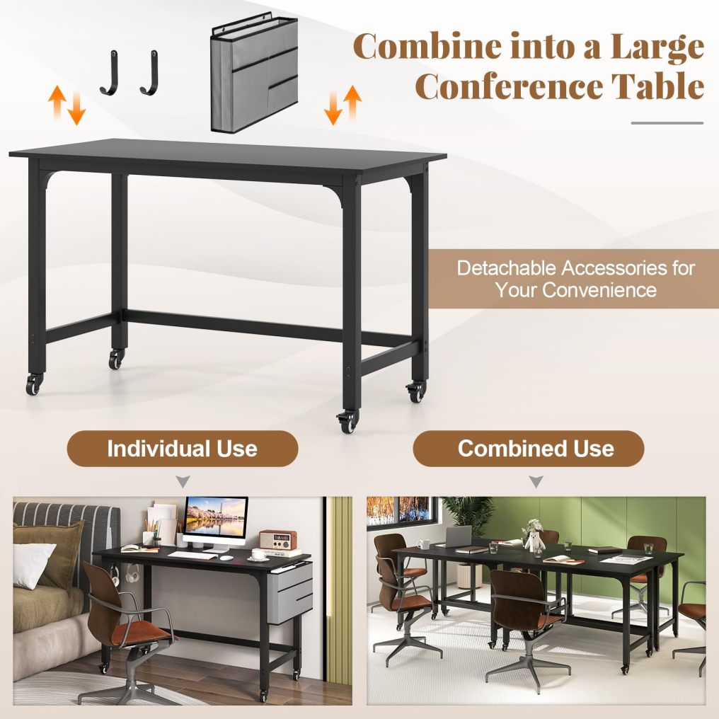 48” Mobile Computer Desk Home Office Desk on Wheels