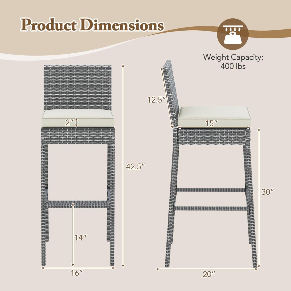 Outdoor Wicker Bar Stools Set of 2/4 for Backyard Poolside Deck