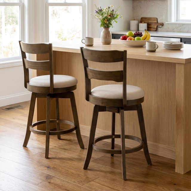 30.5”/25” Swivel Counter Barstools Set of 2/4 360° Rotating Counter Rubber Wood High Top Seats