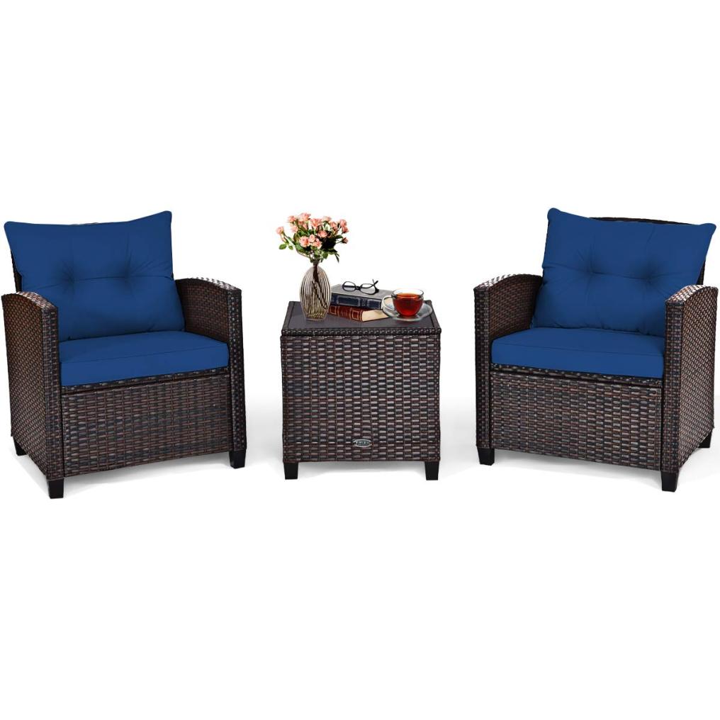 3PCS Patio Furniture Set PE Rattan Wicker Sofa