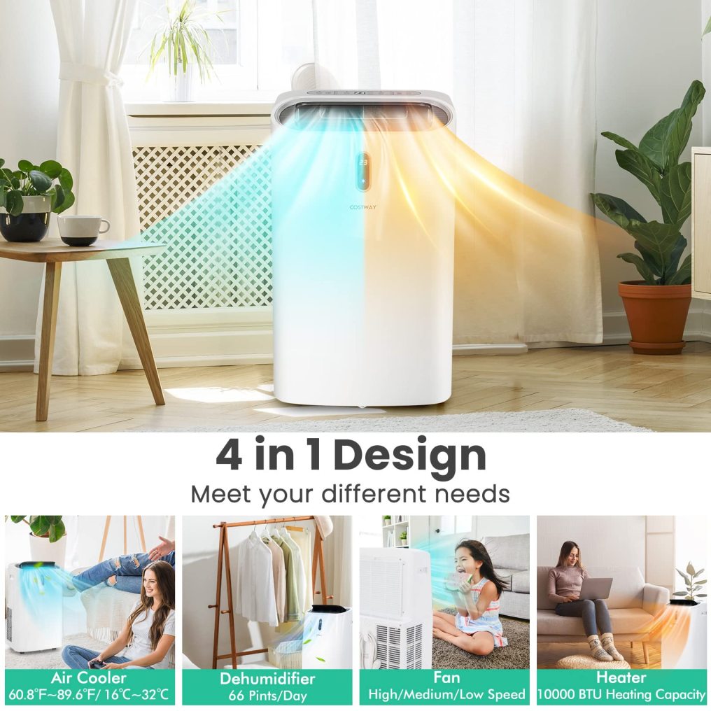 Portable Air Conditioner, 14000 BTU 4 in 1 AC Unit with Cool, Fan, Heat & Dehumidifier
