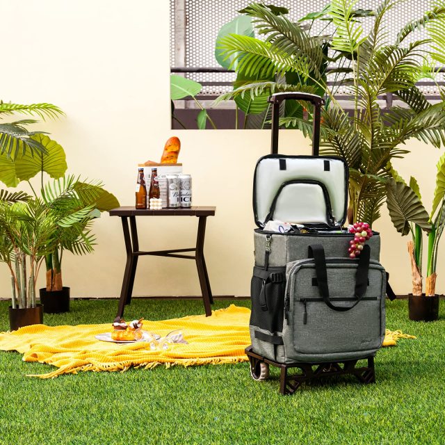 50-Can Large Rolling Cooler Leakproof Insulated Soft Cooler Bag with Wheels and Adjustable Handle