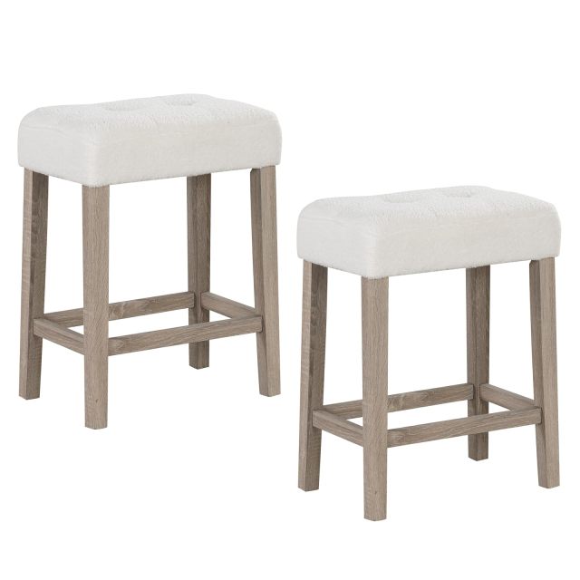 Counter Height Bar Stools Set Modern Sherpa Fabric Counter Stools with Rubber Wood Legs