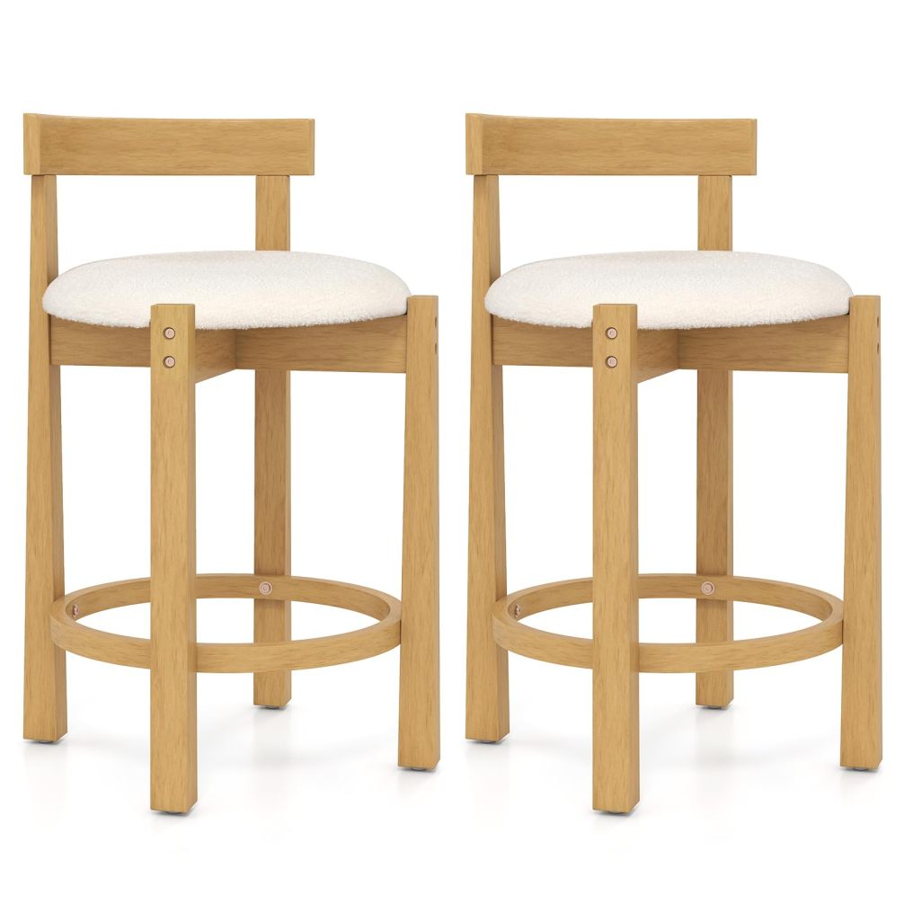 24'' Counter Height Teddy Velvet Upholstered Bar Chairs with Backrests and Footrests (2/4)