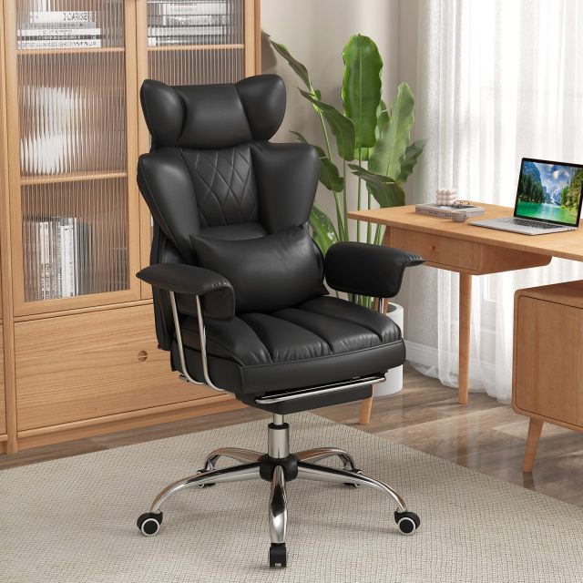 400 LBS Big and Tall Office Chair PU Leather Executive Desk Chair w/Retractable Footrest
