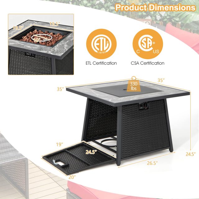 35" Patio Propane Fire Pit Table 50,000 BTU Outdoor Fire Table