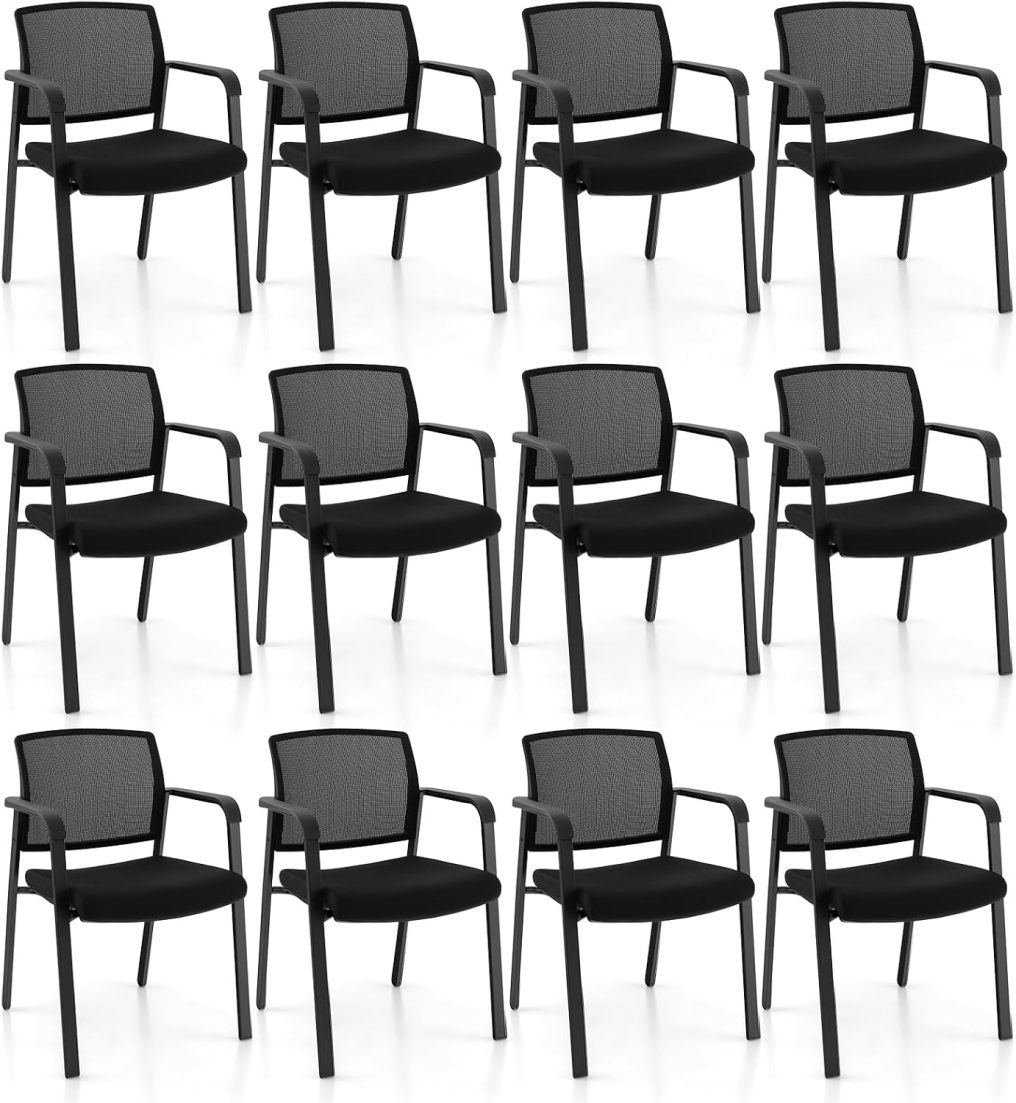 Office Guest Stacking Chairs with Mesh Backrest Armrest and Upholstered Seat
