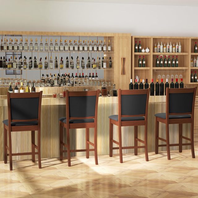 Upholstered Counter Stool Bar Stools Set of 2/4 with Solid Rubber Wood Frame