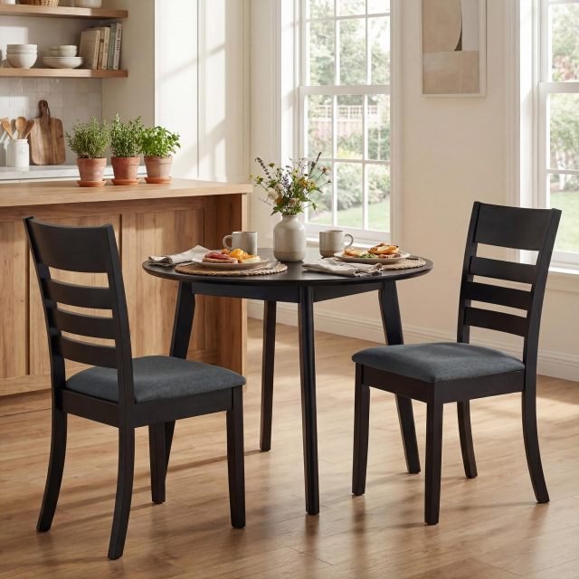 Wooden Dining Chairs Set of 2/4 Solid Rubberwood Frame Kitchen Side Chairs w/Upholstered Padded Seat