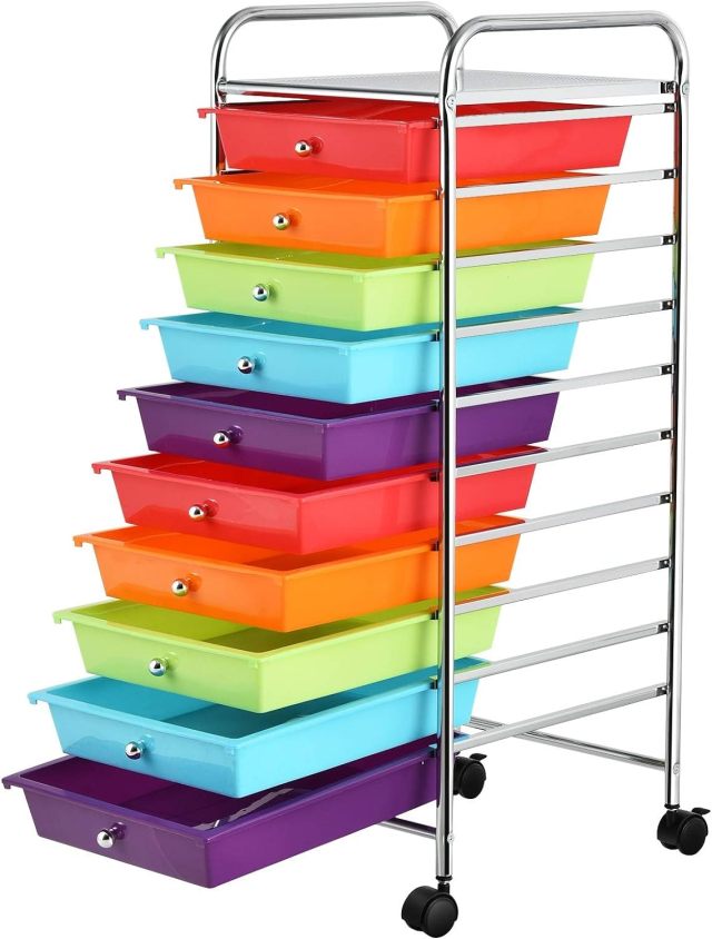 ARLIME 10-Drawer Storage Cart, 10 Drawer Trolley, Rolling Organizer Cart