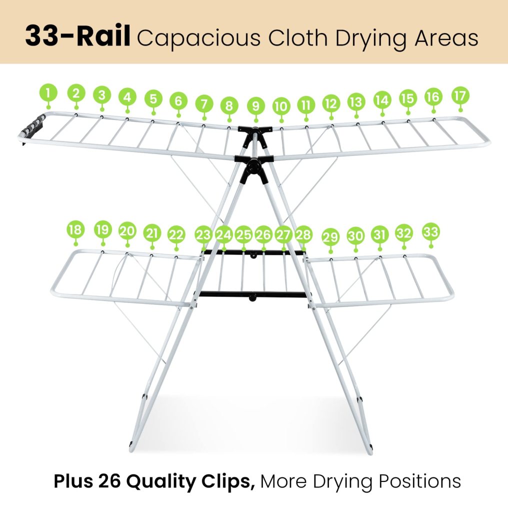 Clothes Drying Rack w/Height Adjustable Wings