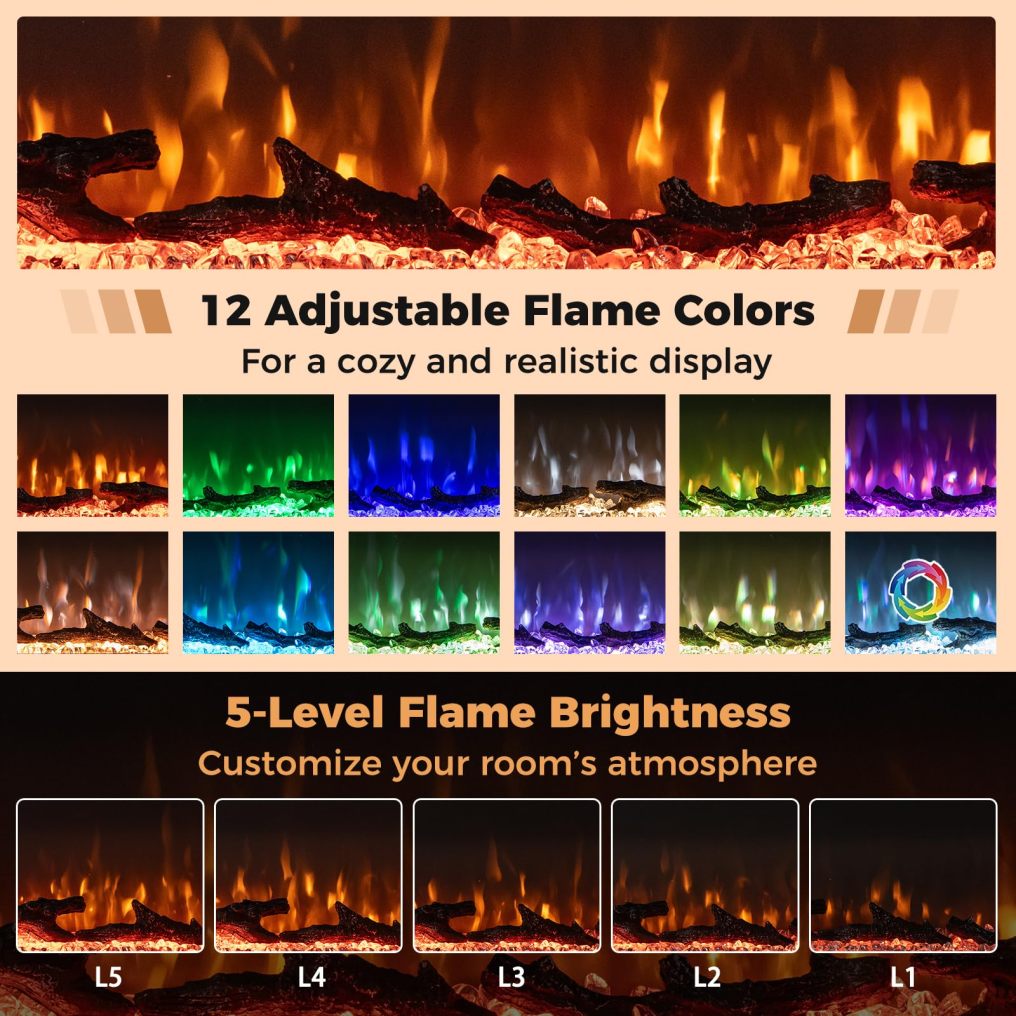 3-Sided View 50-inch Electric Fireplace Insert