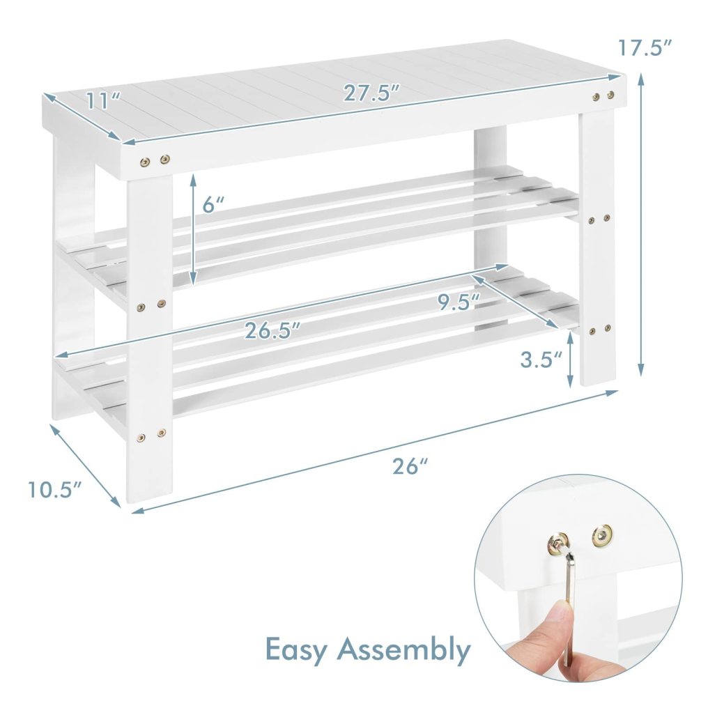 Bamboo Shoe Rack Bench 3-Tier Free Standing Wood Shoe Storage Organizer