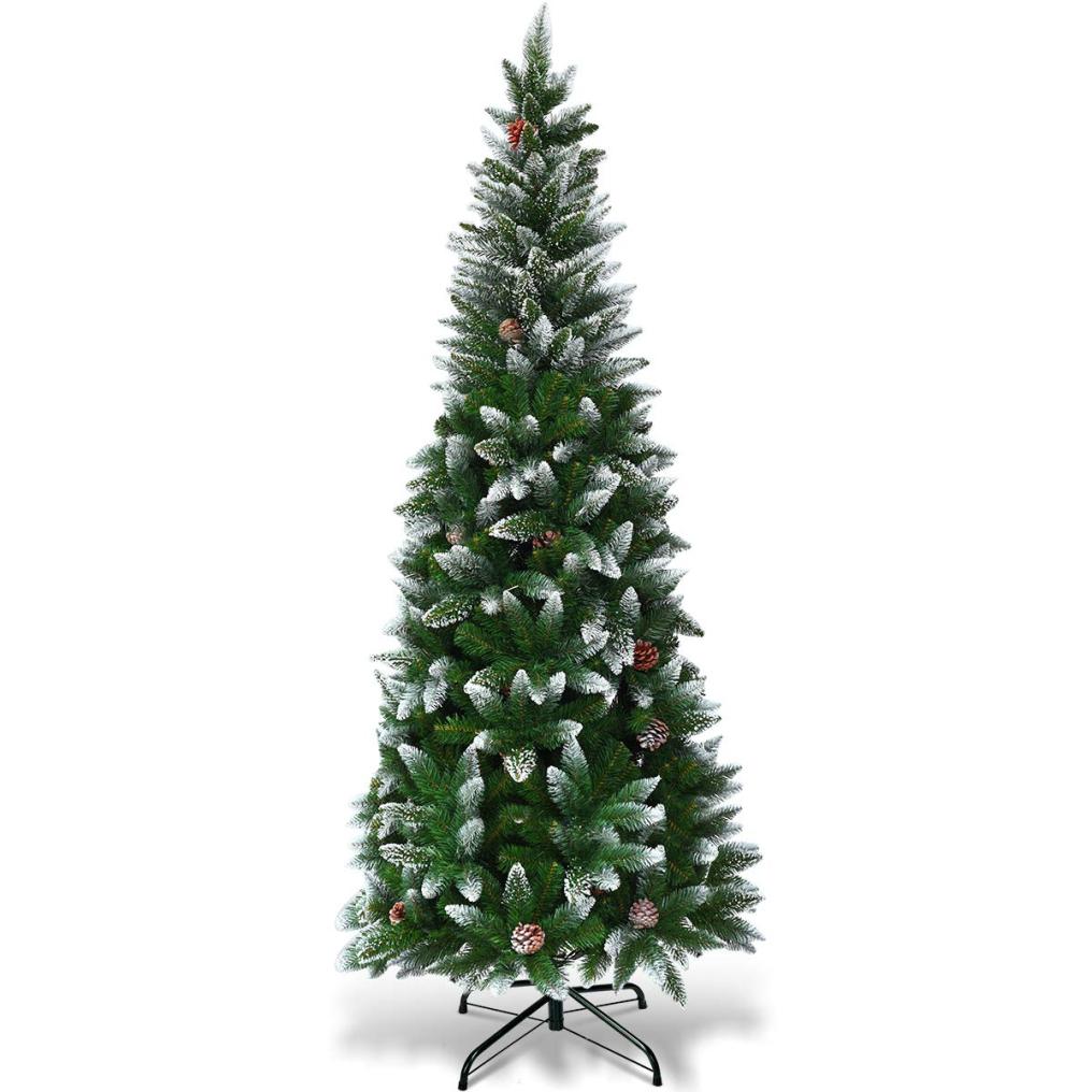 6FT Artificial Snow Flocked Pencil Christmas Tree Slim X-mas Tree with 630 Branch Tips