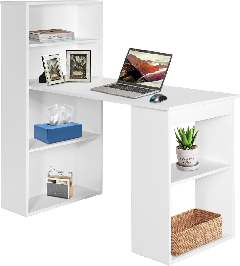 Computer Desk with Shelves 48” Study Writing Desk with 6-Tier Storage Shelves