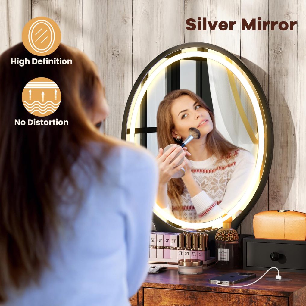 Vanity Desk Set with Mirror and Lights for Women Girls