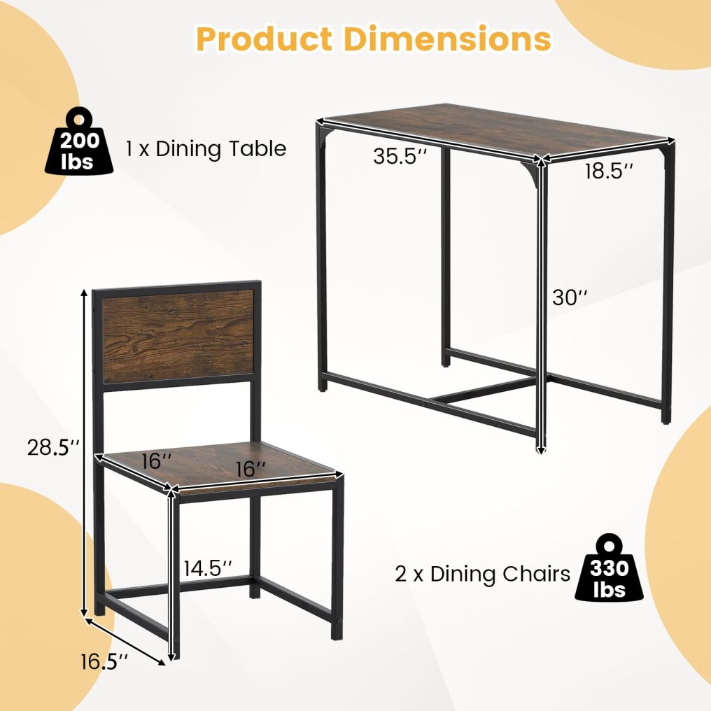 ARLIME Small Dining Table for 2 | Industrial Table and Chairs Set w/Metal Frame