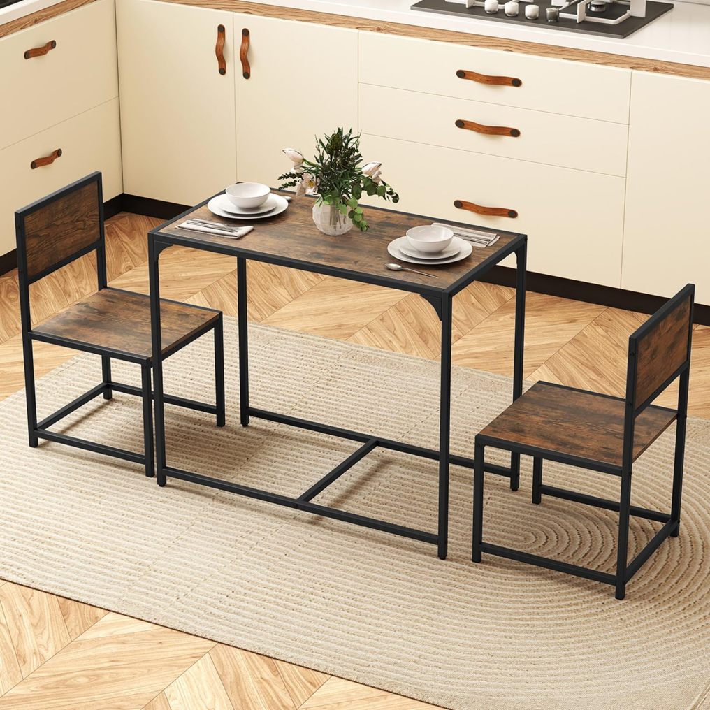 ARLIME Small Dining Table for 2 | Industrial Table and Chairs Set w/Metal Frame