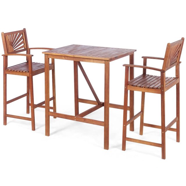 3PCS Bar Table Set Outdoor Acacia Wood Dining Set