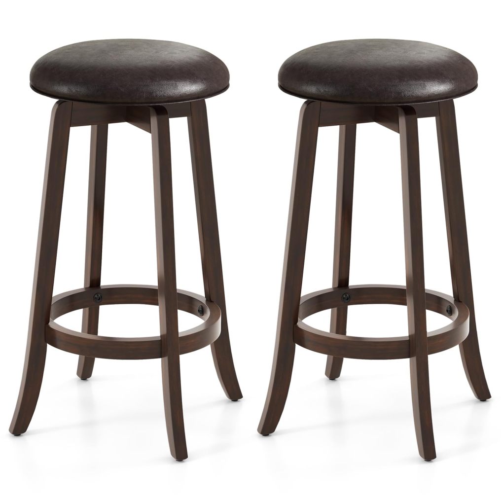 29-Inch Swivel Bar Stools Set of 2/4 Upholstered Barstools w/PU Leather Seat & Solid Rubber Wood Legs
