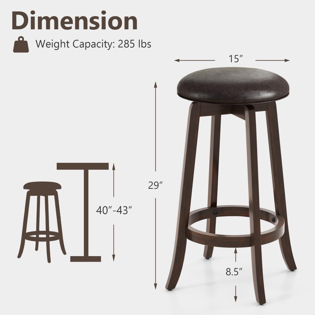 29-Inch Swivel Bar Stools Set of 2/4 Upholstered Barstools w/PU Leather Seat & Solid Rubber Wood Legs