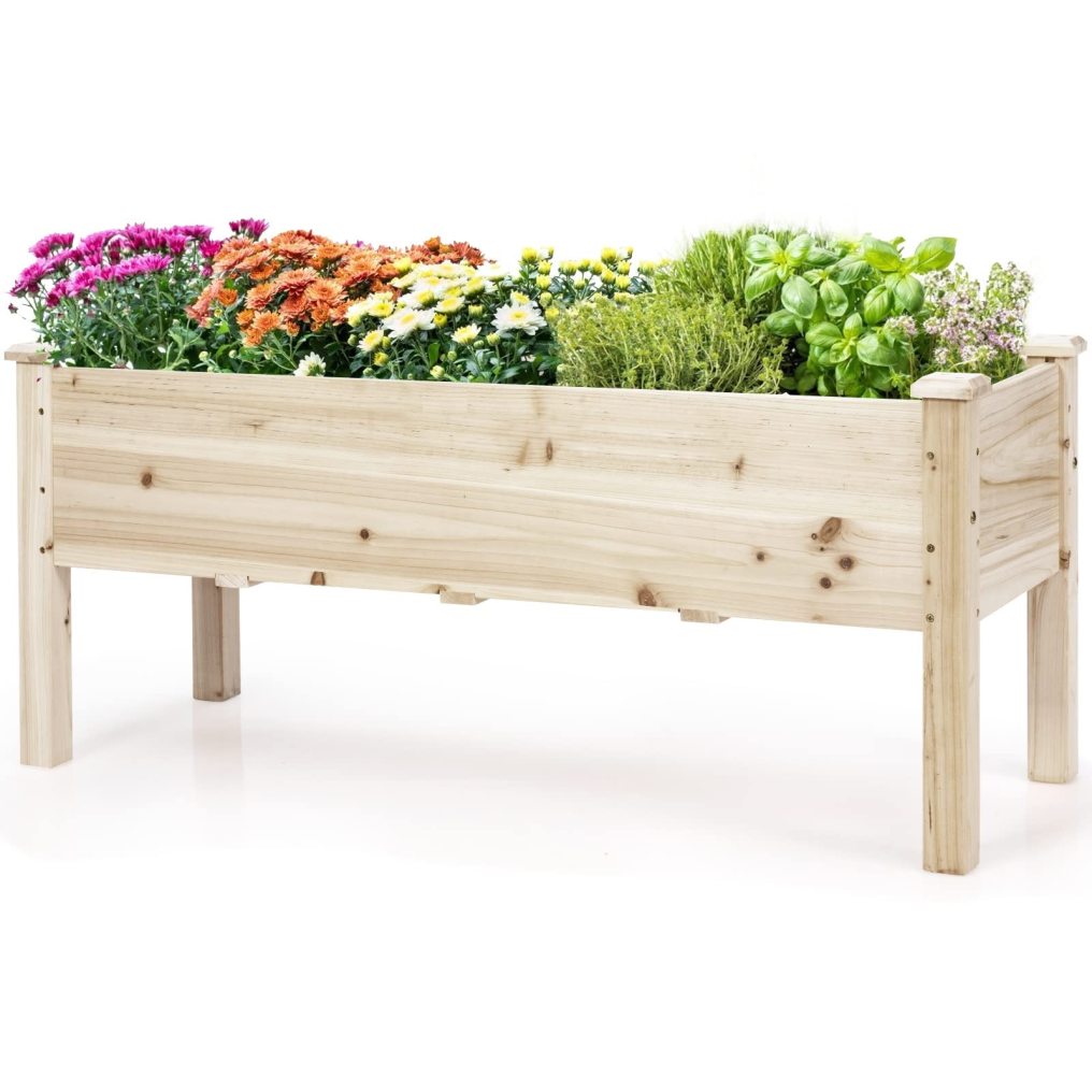 Elevated Wooden Planter Box Stand with Large Planting Space