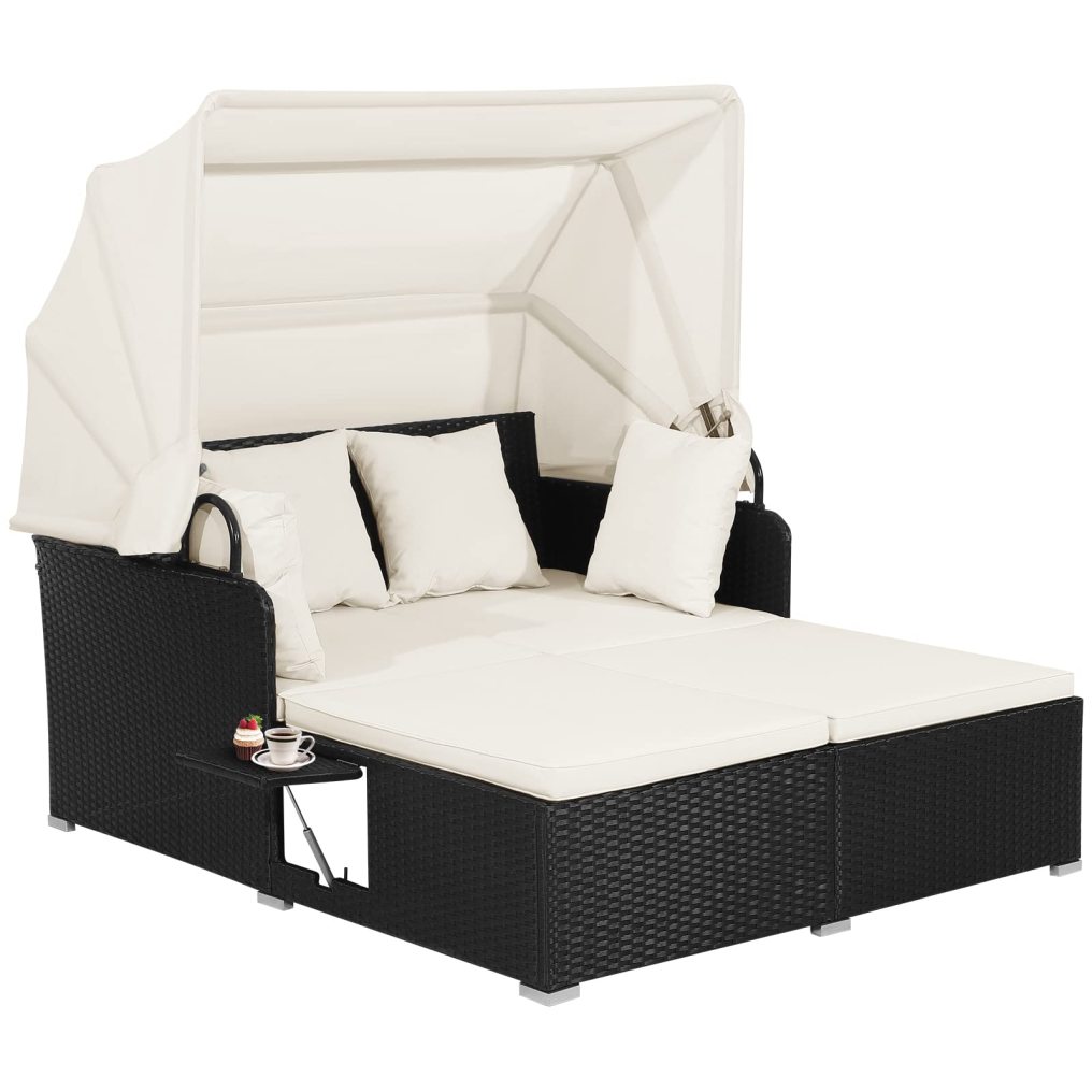 Outdoor Daybed with Retractable Canopy for Deck