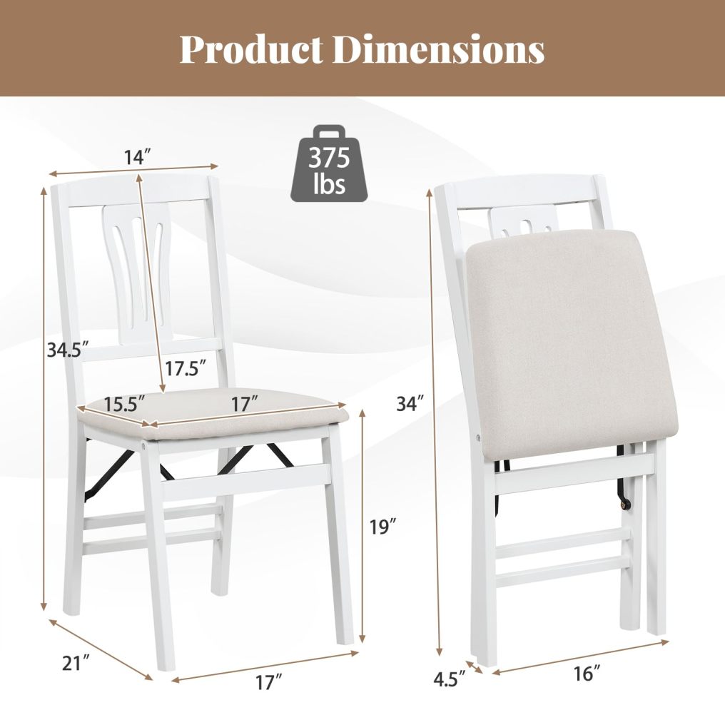 Folding Dining Chairs of 2/4 Classic Farmhouse Dining Room Chairs with Fabric Padded Seat