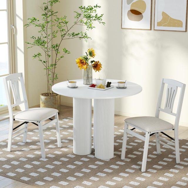 Folding Dining Chairs of 2/4 Classic Farmhouse Dining Room Chairs with Fabric Padded Seat