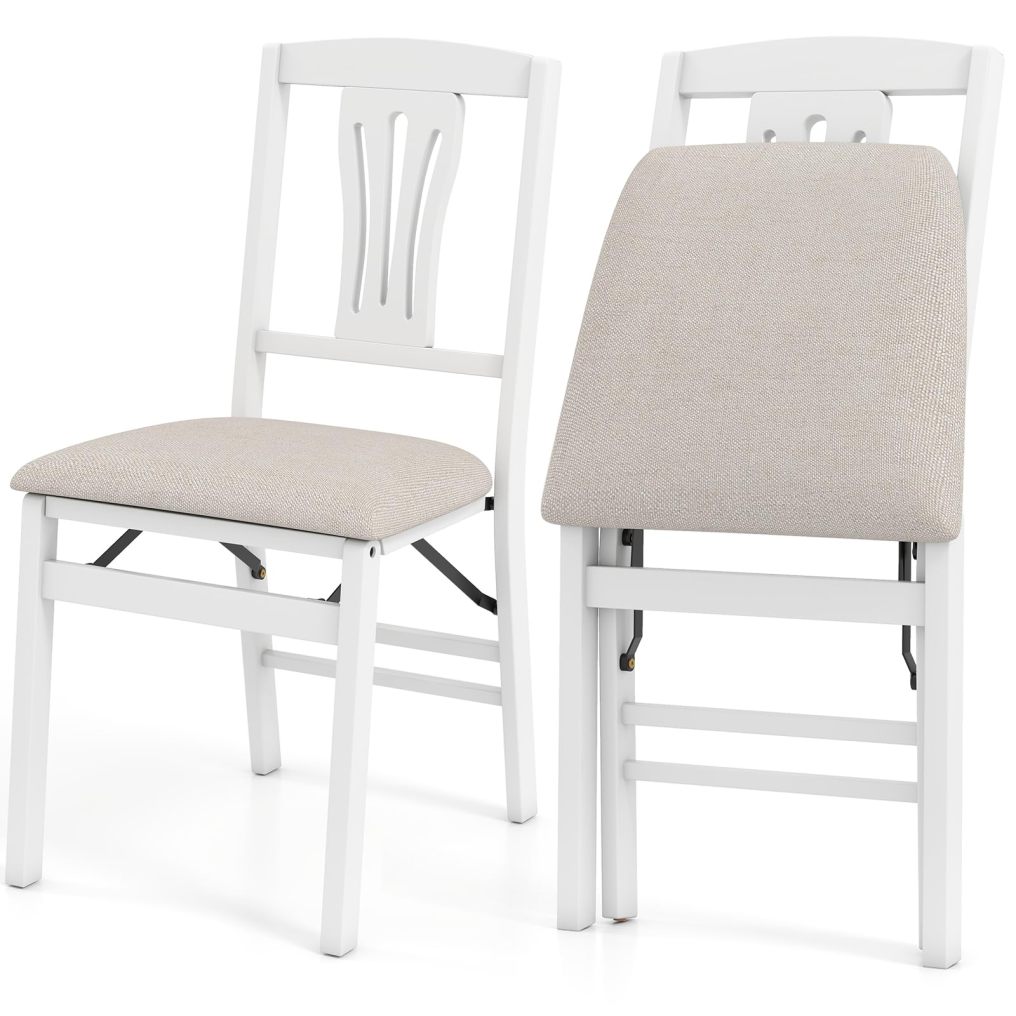 Folding Dining Chairs of 2/4 Classic Farmhouse Dining Room Chairs with Fabric Padded Seat