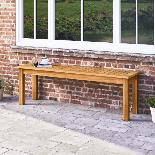 52” Backless Acacia Wood Narrow Bench for Patio