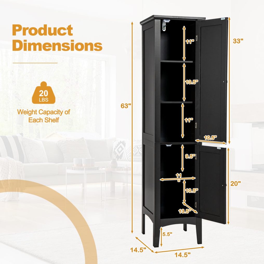 Tall Bathroom Storage Cabinet 5-Tier Freestanding Linen Tower Cabinet