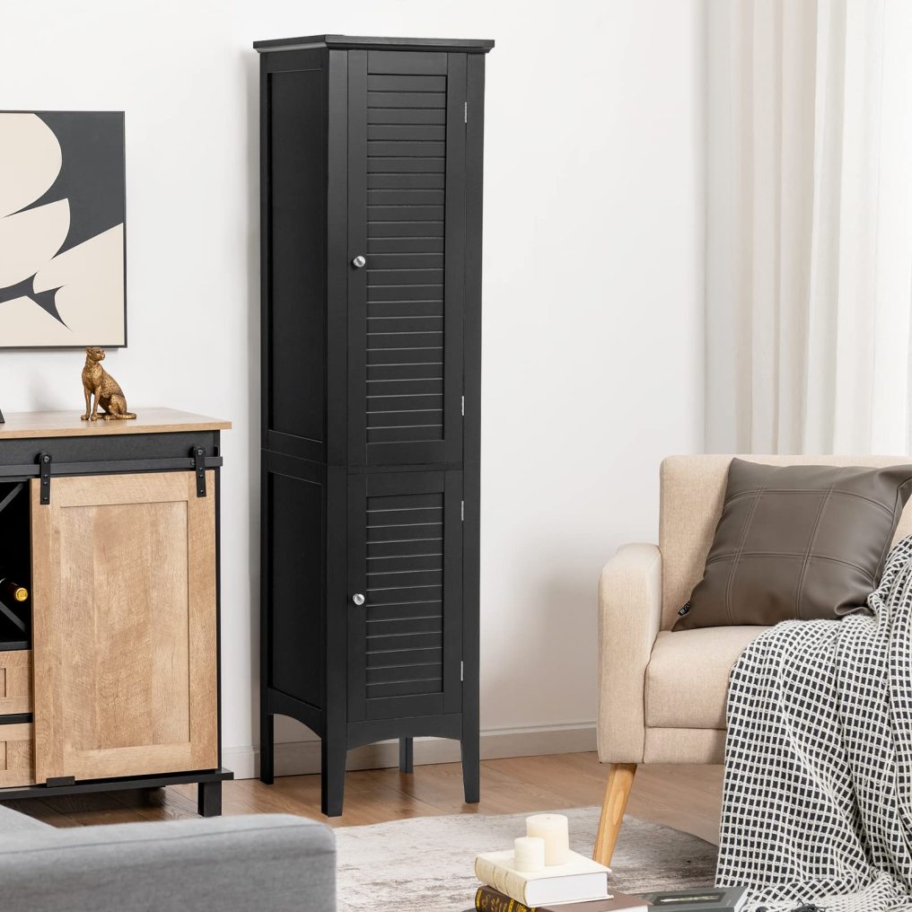 Tall Bathroom Storage Cabinet 5-Tier Freestanding Linen Tower Cabinet