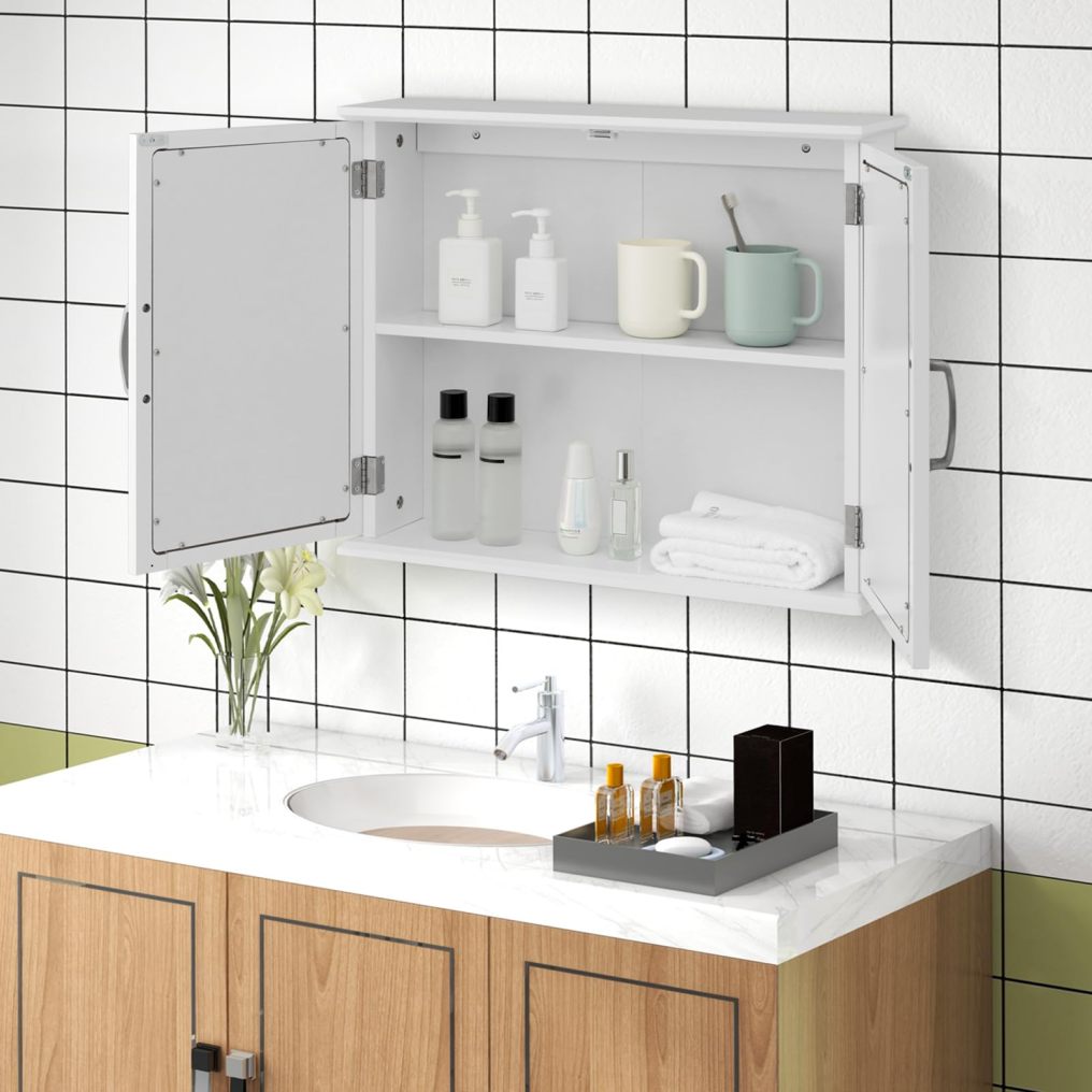 Bathroom Medicine Cabinet with Mirror Wall Mounted Storage Cabinet with 2 Doors