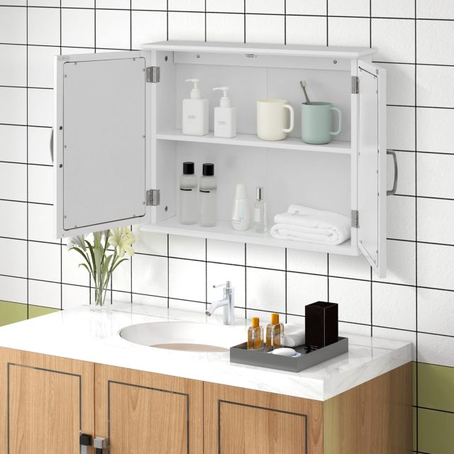 Bathroom Medicine Cabinet with Mirror Wall Mounted Storage Cabinet with 2 Doors