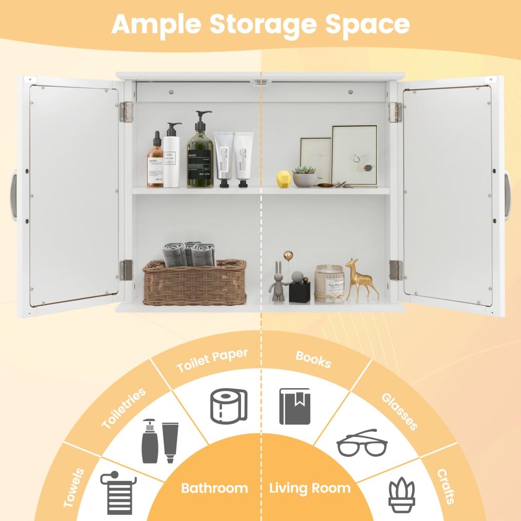 Bathroom Medicine Cabinet with Mirror Wall Mounted Storage Cabinet with 2 Doors