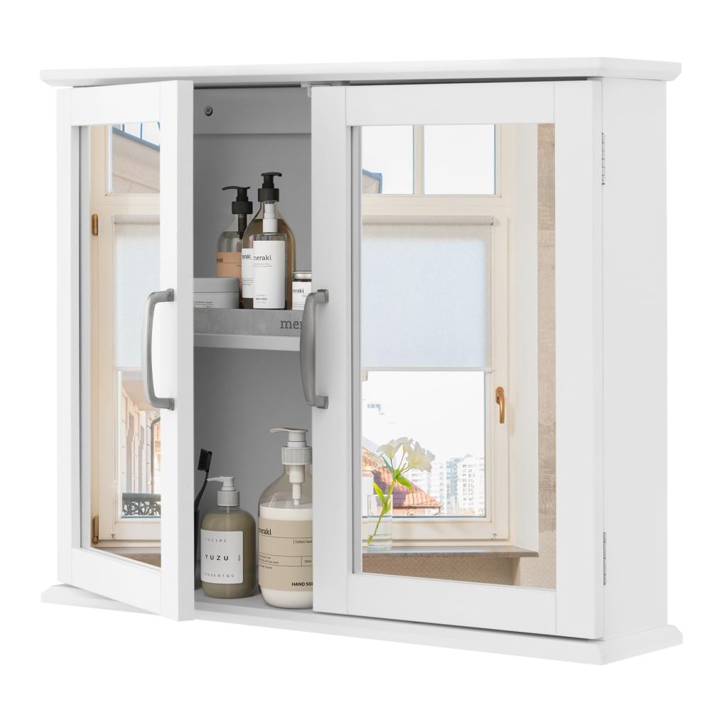 Bathroom Medicine Cabinet with Mirror Wall Mounted Storage Cabinet with 2 Doors