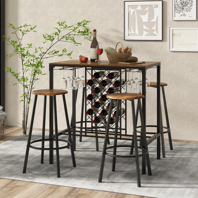 5-Piece Bar Height Dining Set 4-Person Table and Stools