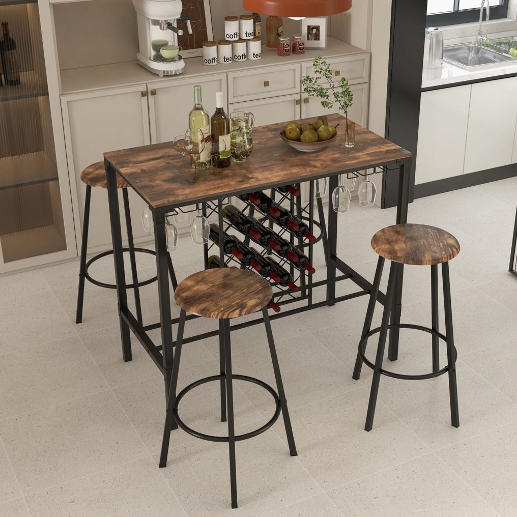 5-Piece Bar Height Dining Set 4-Person Table and Stools