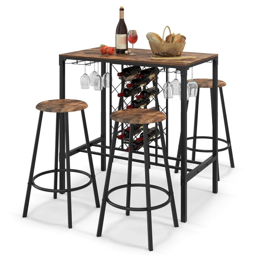 5-Piece Bar Height Dining Set 4-Person Table and Stools