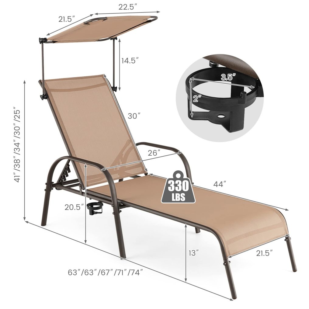 5 Level Adjustable Outdoor Recliner Canopy Cup