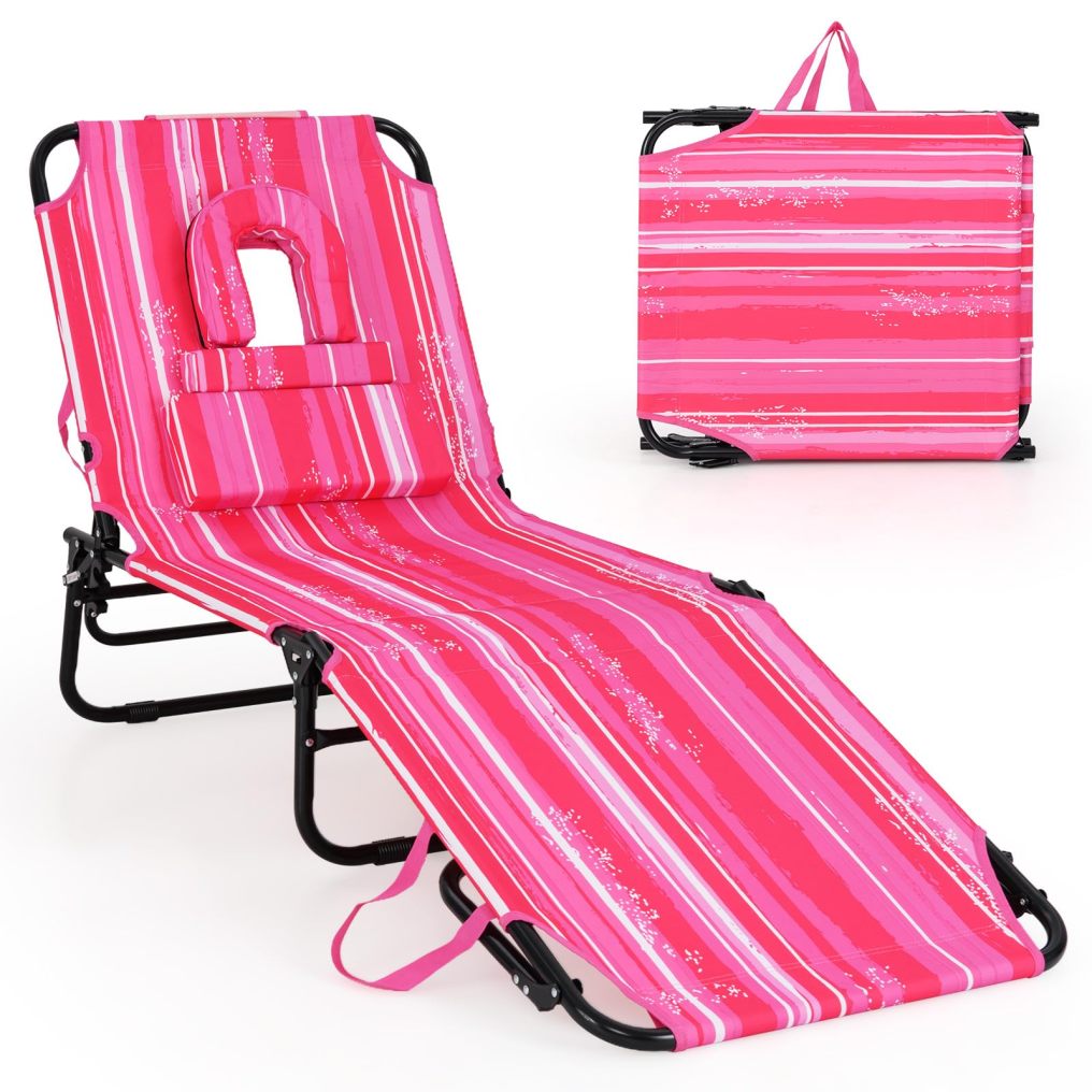 Tanning Chair with Face Hole Pillows & 5-Position Adjustable Backrest