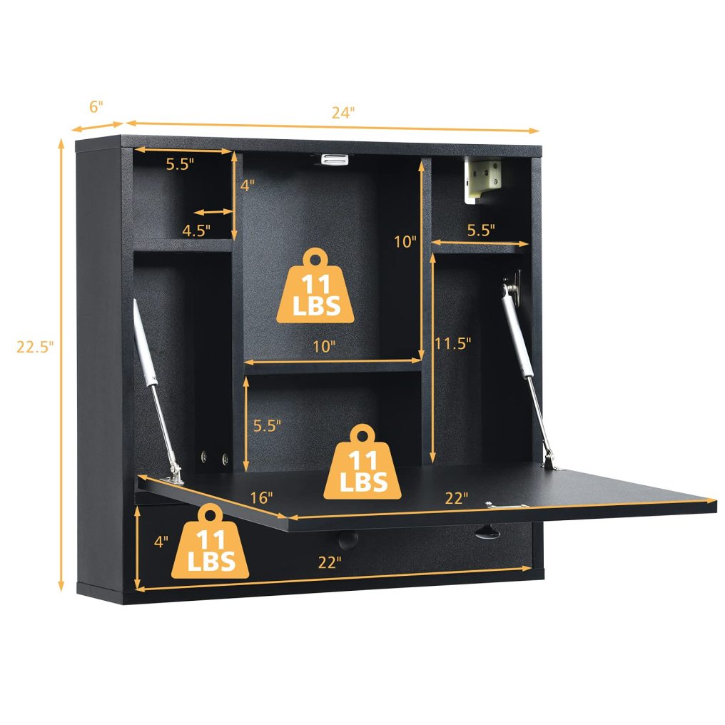 Wall-Mounted Computer Desk Floating Desk with Storage Drawer & Shelves